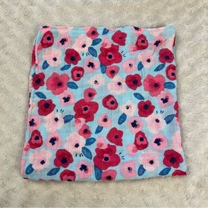 Pink Floral Baby Lovey Security Blanket Light Blue Poppy Flower Muslin